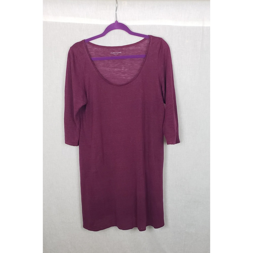 Eileen Fisher Womens Purple 100% Linen 3/4 Sleeve Tunic Top S Casual Chic Fall